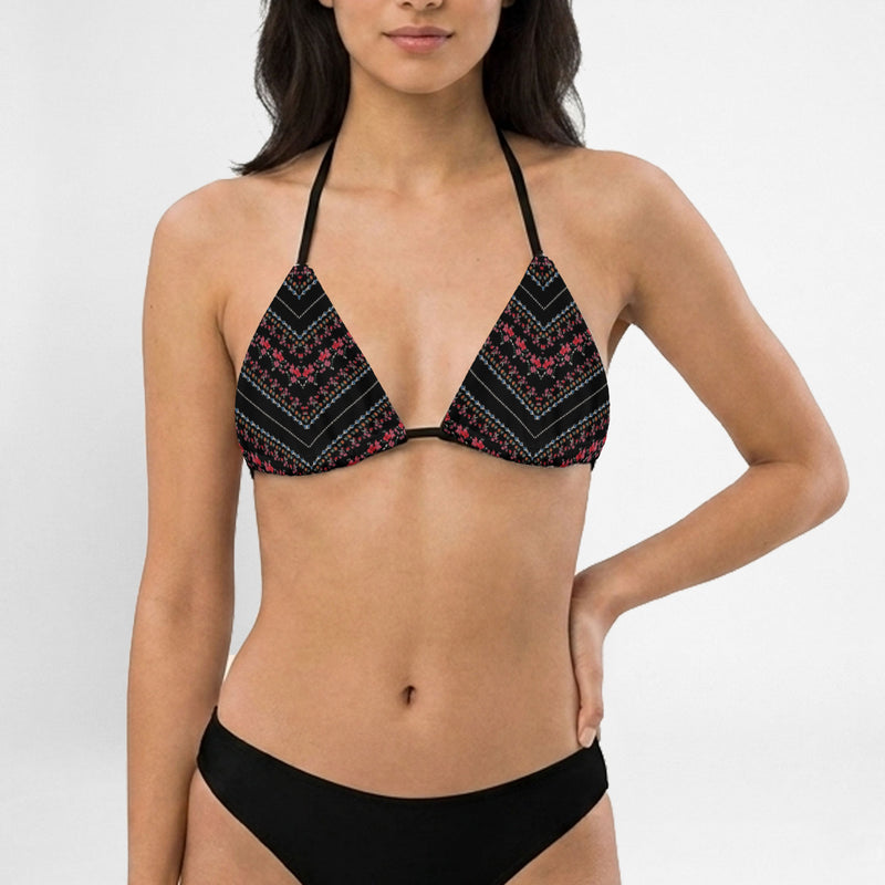 Flower Stripes Bikini Top