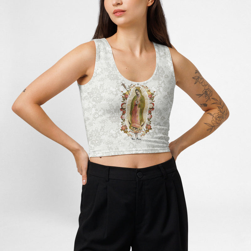 Holy Mary printed Lace crop top