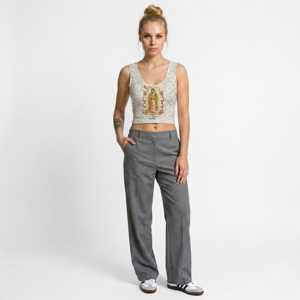 Holy Mary printed Lace crop top