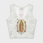 Holy Mary printed Lace crop top