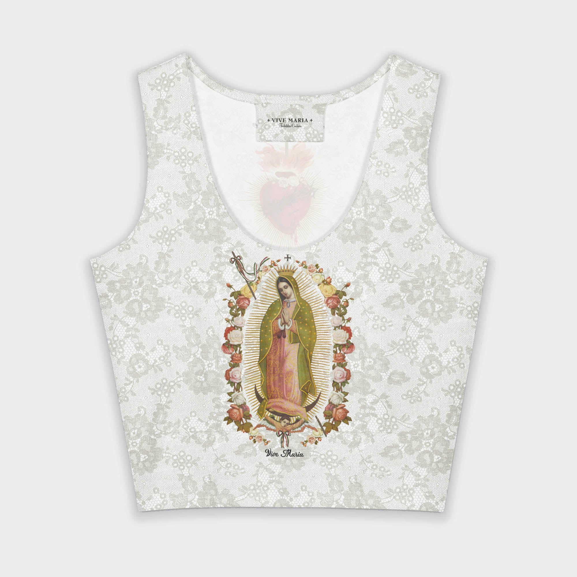 Holy Mary printed Lace crop top