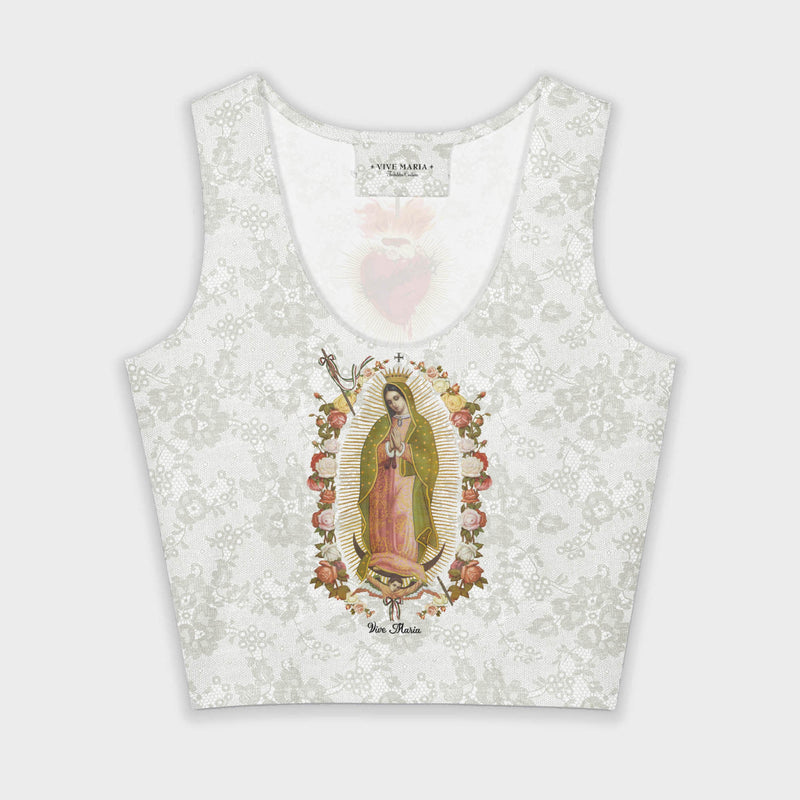 Holy Mary printed Lace crop top