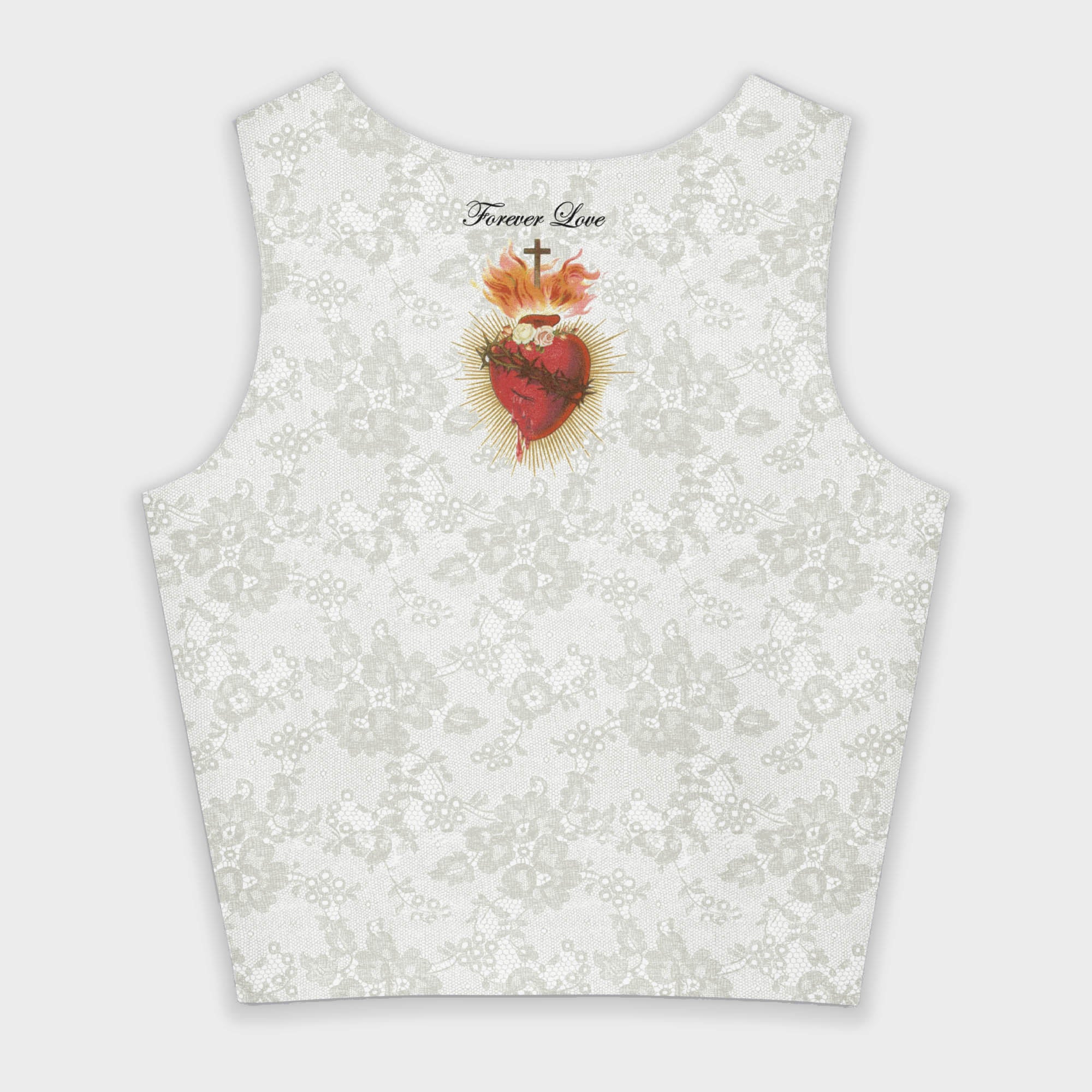 Holy Mary printed Lace crop top