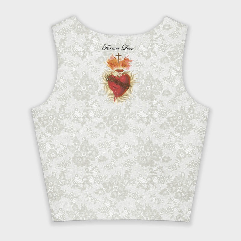 Holy Mary printed Lace crop top