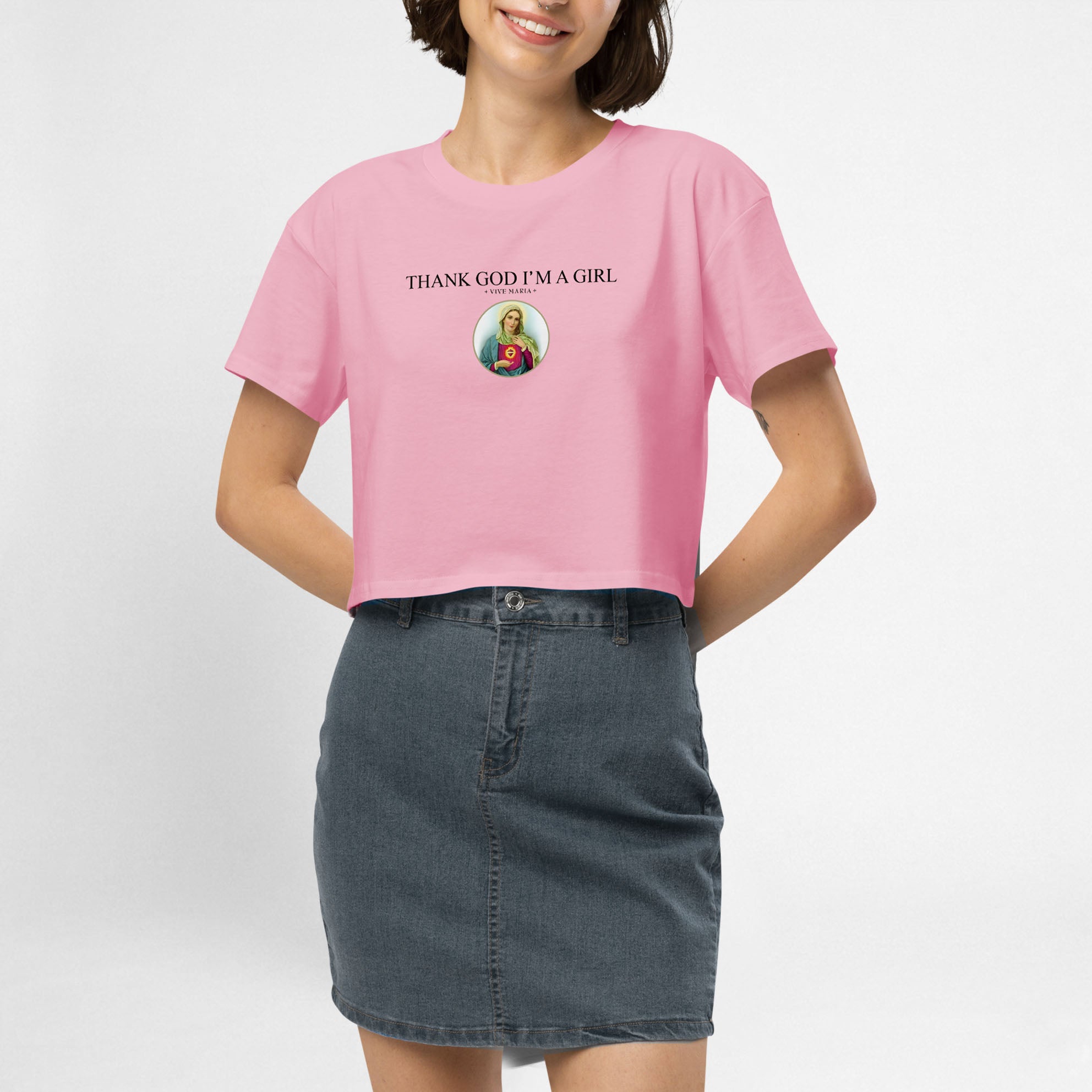 Thank God Girl crop shirt pink