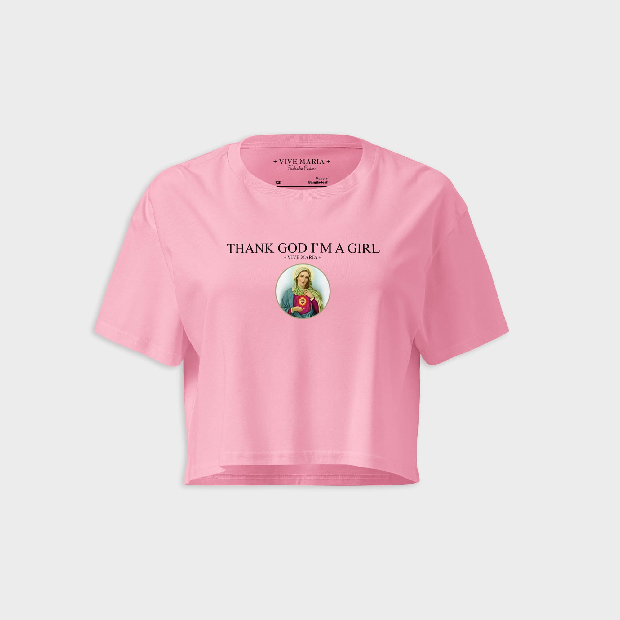 Thank God Girl crop shirt pink