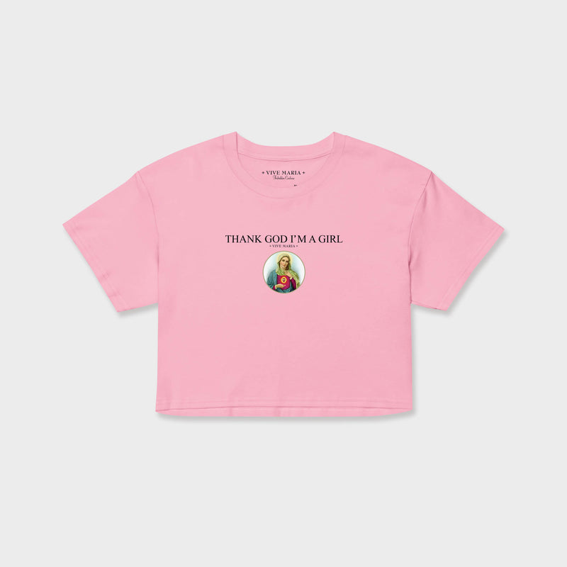 Thank God Girl crop shirt pink