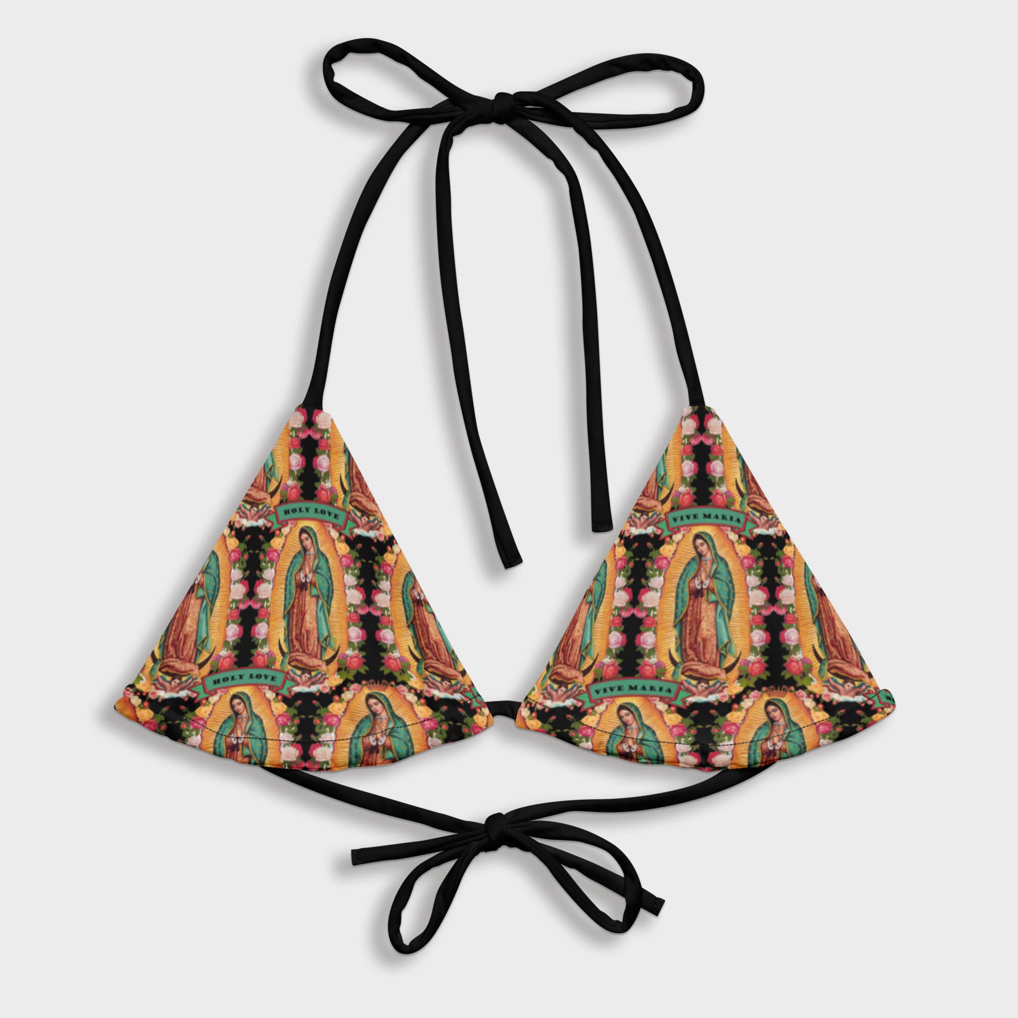 Tiny Virgen de Guadalupe string bikini top