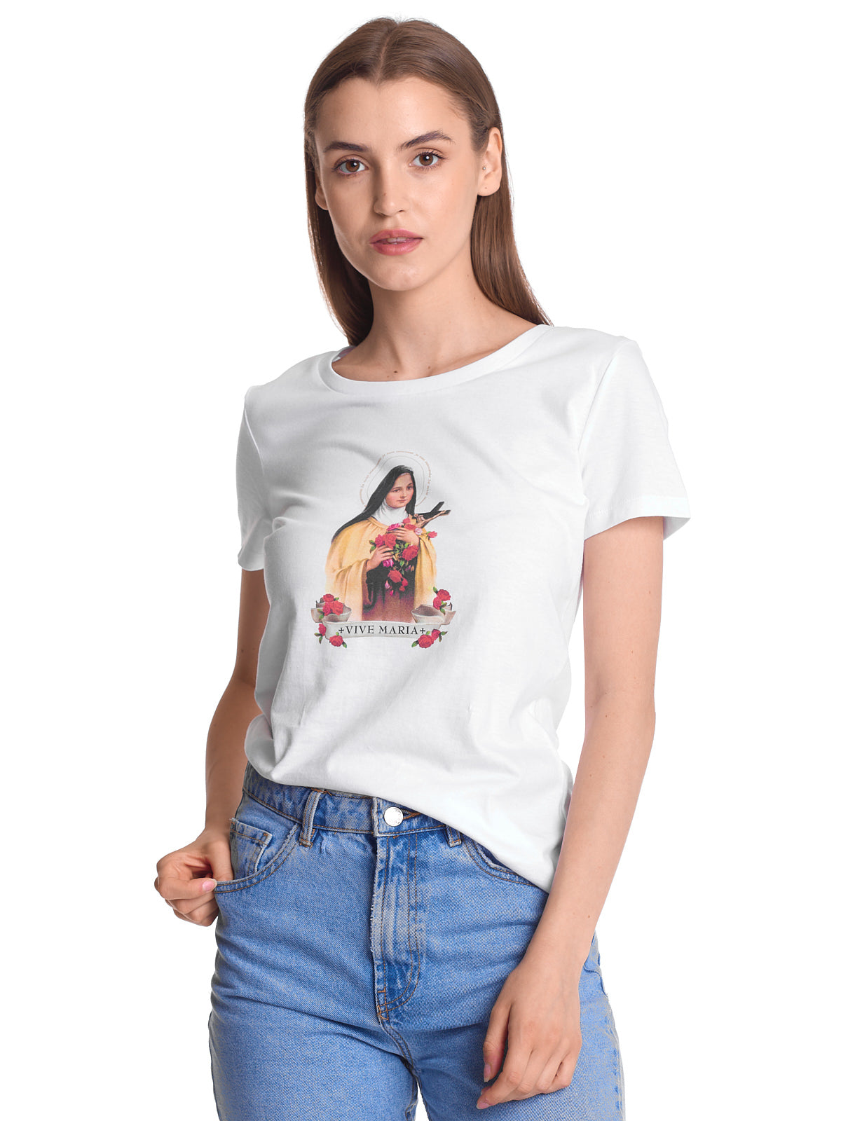 Vive Maria Holy Therese Damen T-Shirt weiss